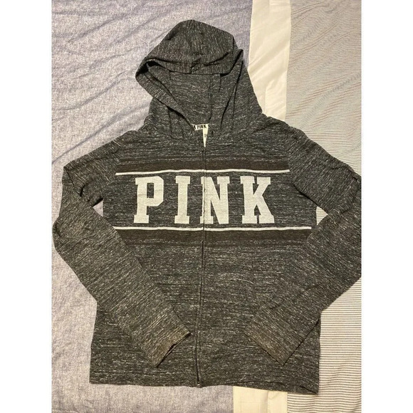 PINK VICTORIA SECRET - THIN FULL ZIP HOODIE - WOMENS - SMALL - PERFECT CONDITION - Picture 1 of 7